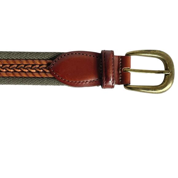 Vintage LL Bean Cotton Canvas Braided Leather Field Belt Mens Sz 38 Brass Buckle - Picture 2 of 8